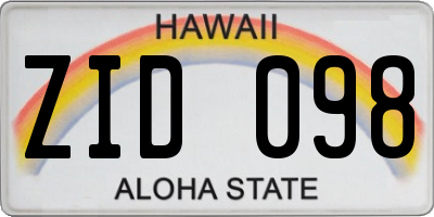HI license plate ZID098