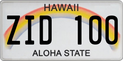 HI license plate ZID100