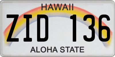 HI license plate ZID136