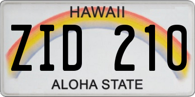 HI license plate ZID210