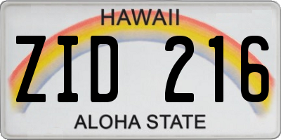 HI license plate ZID216