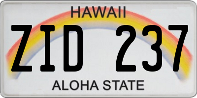 HI license plate ZID237