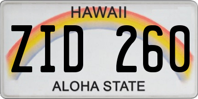 HI license plate ZID260