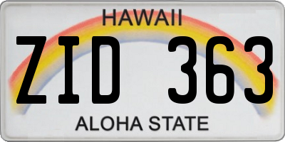 HI license plate ZID363