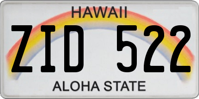 HI license plate ZID522