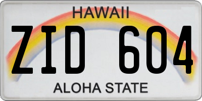 HI license plate ZID604