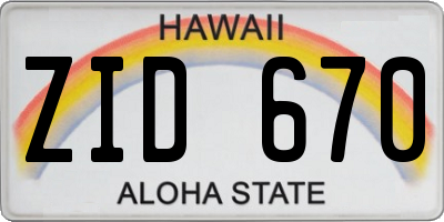 HI license plate ZID670