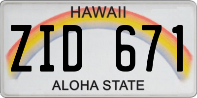 HI license plate ZID671