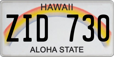 HI license plate ZID730