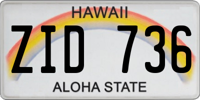 HI license plate ZID736