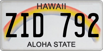HI license plate ZID792