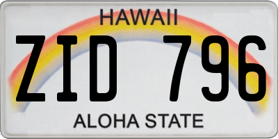 HI license plate ZID796