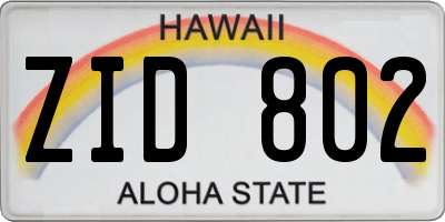 HI license plate ZID802