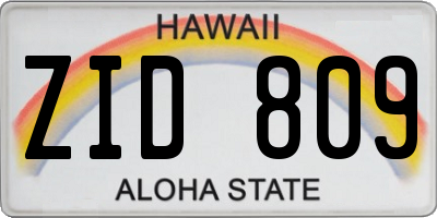 HI license plate ZID809
