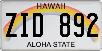 HI license plate ZID892