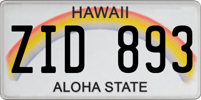 HI license plate ZID893