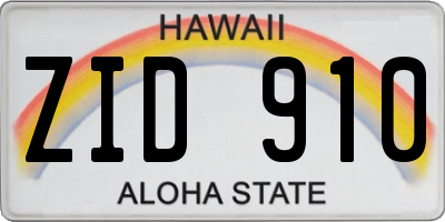HI license plate ZID910