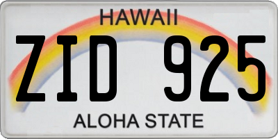 HI license plate ZID925