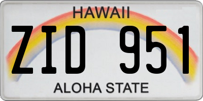 HI license plate ZID951