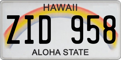 HI license plate ZID958
