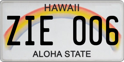 HI license plate ZIE006