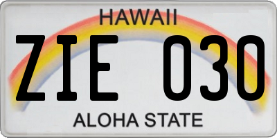 HI license plate ZIE030