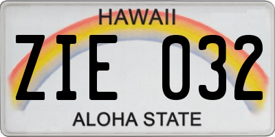 HI license plate ZIE032