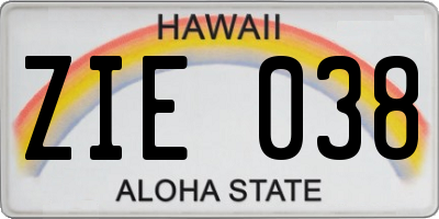 HI license plate ZIE038