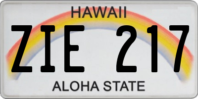 HI license plate ZIE217