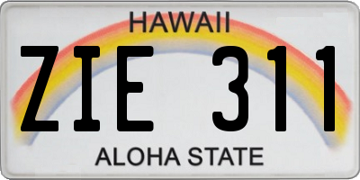HI license plate ZIE311