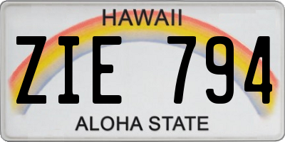 HI license plate ZIE794