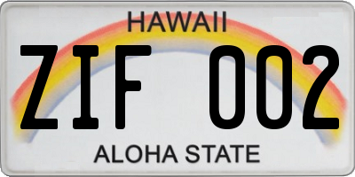 HI license plate ZIF002
