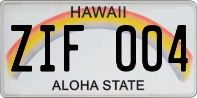 HI license plate ZIF004