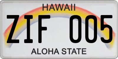 HI license plate ZIF005