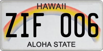 HI license plate ZIF006