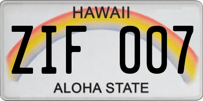 HI license plate ZIF007
