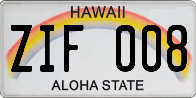 HI license plate ZIF008