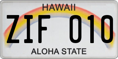 HI license plate ZIF010