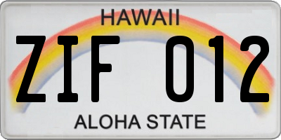 HI license plate ZIF012
