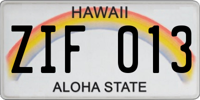 HI license plate ZIF013