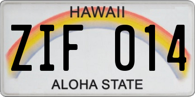 HI license plate ZIF014