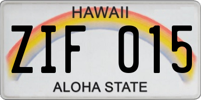 HI license plate ZIF015