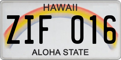 HI license plate ZIF016