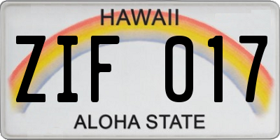 HI license plate ZIF017