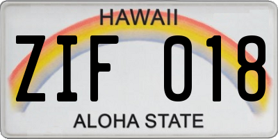 HI license plate ZIF018