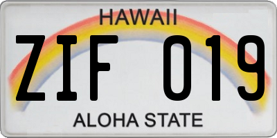 HI license plate ZIF019