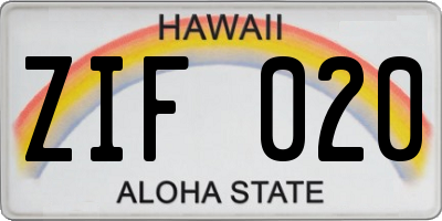 HI license plate ZIF020