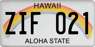 HI license plate ZIF021