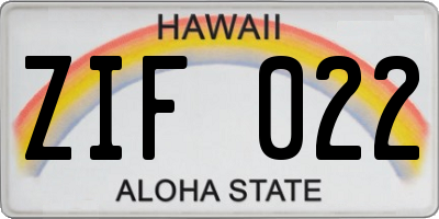 HI license plate ZIF022