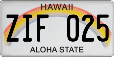 HI license plate ZIF025